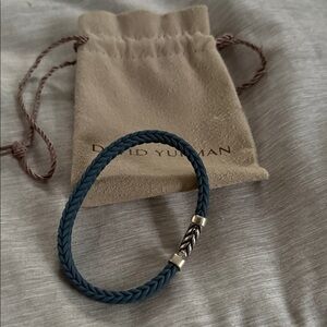 David Yurman Chevron rubber Bracelet with Silver Clasp in blue